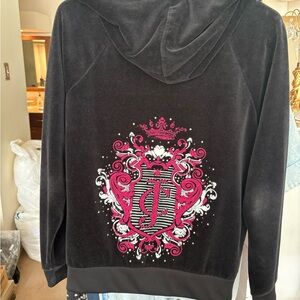 Juicy Couture Black Sweater with Pink Crest Design